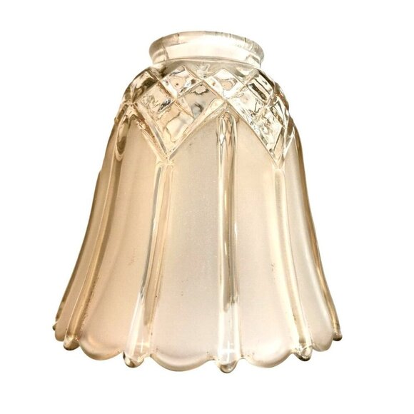 Vintage Clear Glass Lamp Shade With Diamond Cut Design & Fluted Edges - Picture 3 of 7